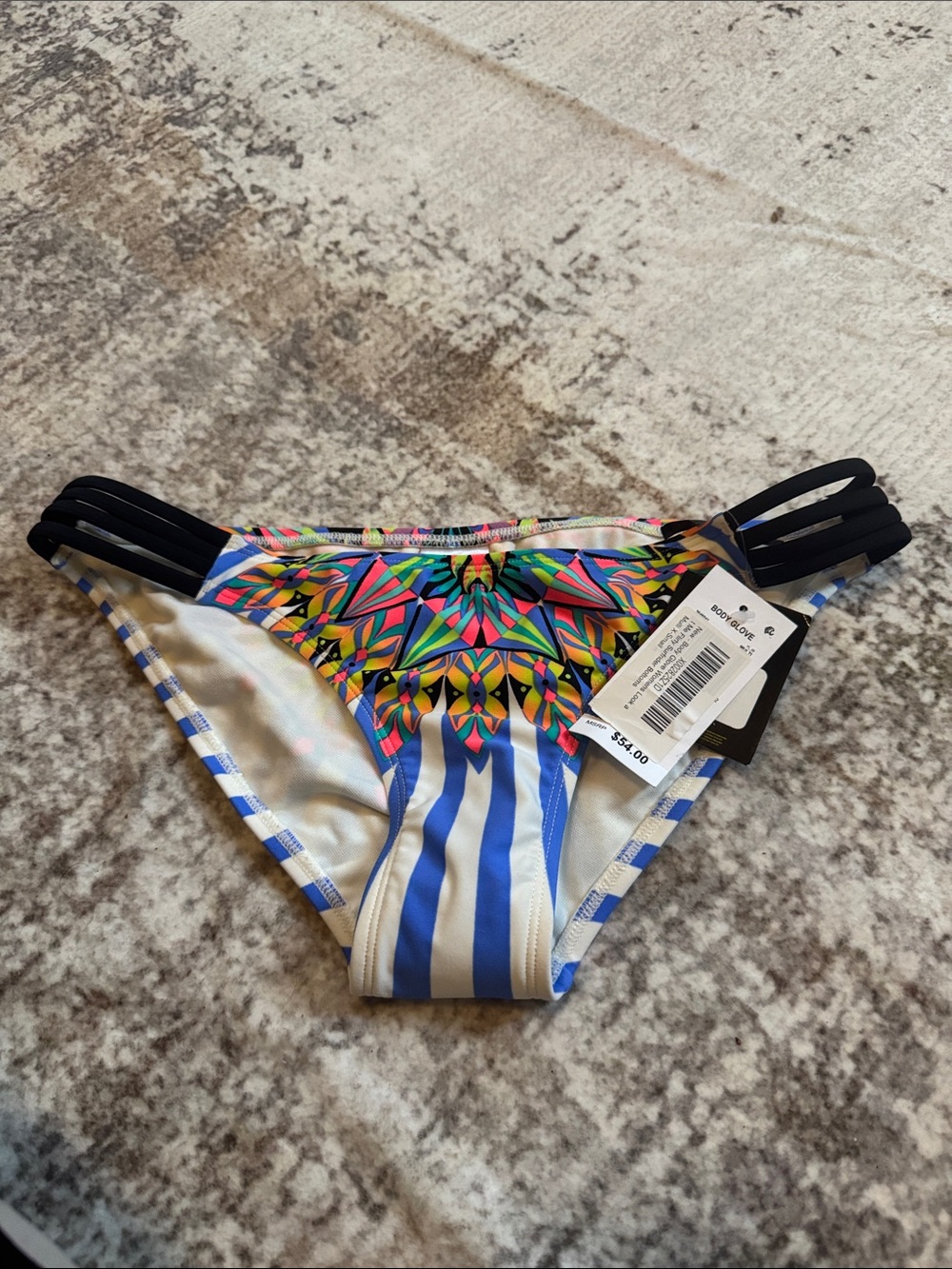 Body Glove Blue & Multicolor Floral Stripe Bikini Bottom
